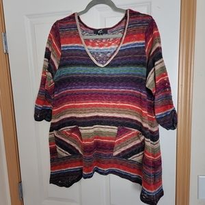 southwestern stripped 3/4 short sleeve top XL tunic